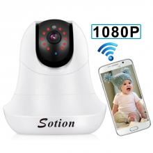 SOTION Full 1080P HD WiFi Internet Wireless Network IP Security Surveillance Video Camera System, Baby and Pet Monitor with Pan and Tilt, Two Way Audio & Night Vision White